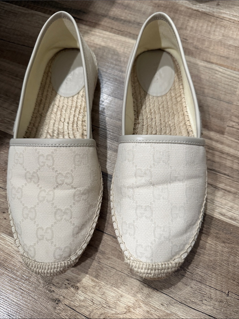 Gucci Cream GG Canvas Espadrille Flats